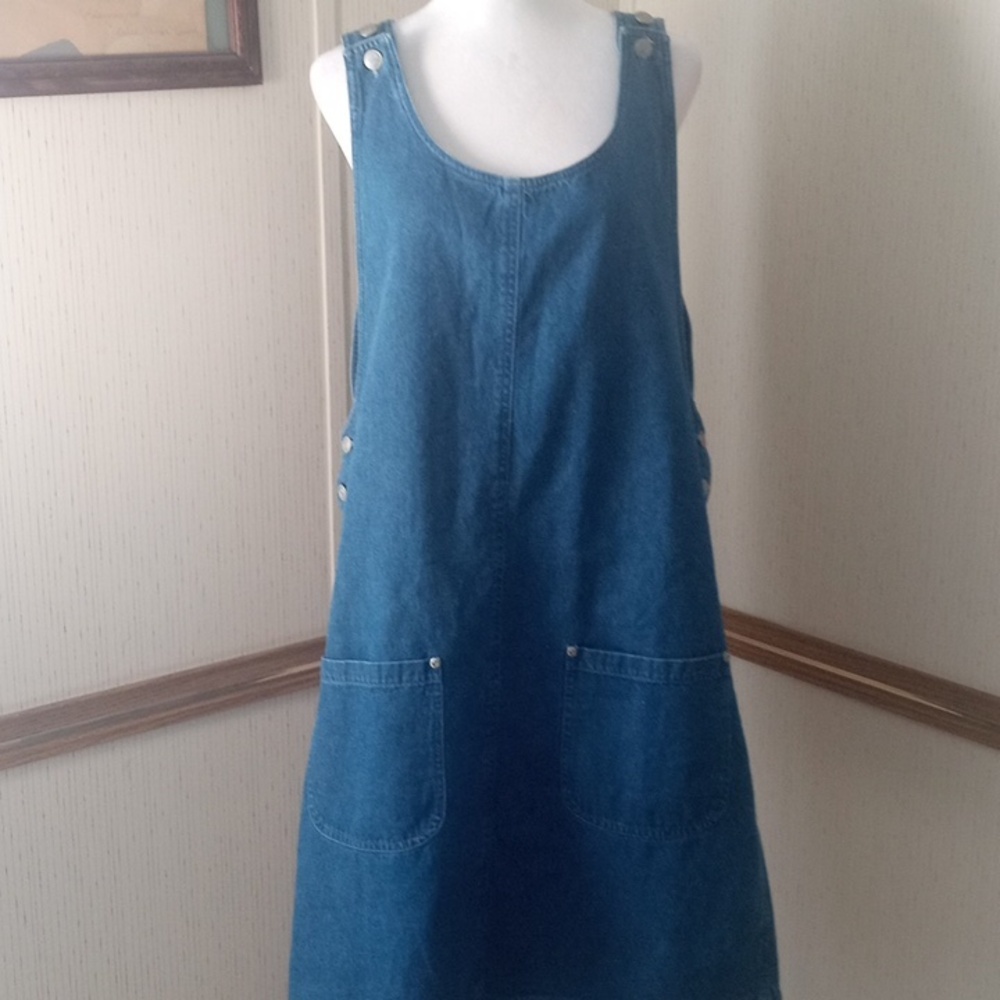 Denim Sleeveless Pinafore Dress - Blue XL,Causal, Comfort, Every Day - Picture 3 of 6